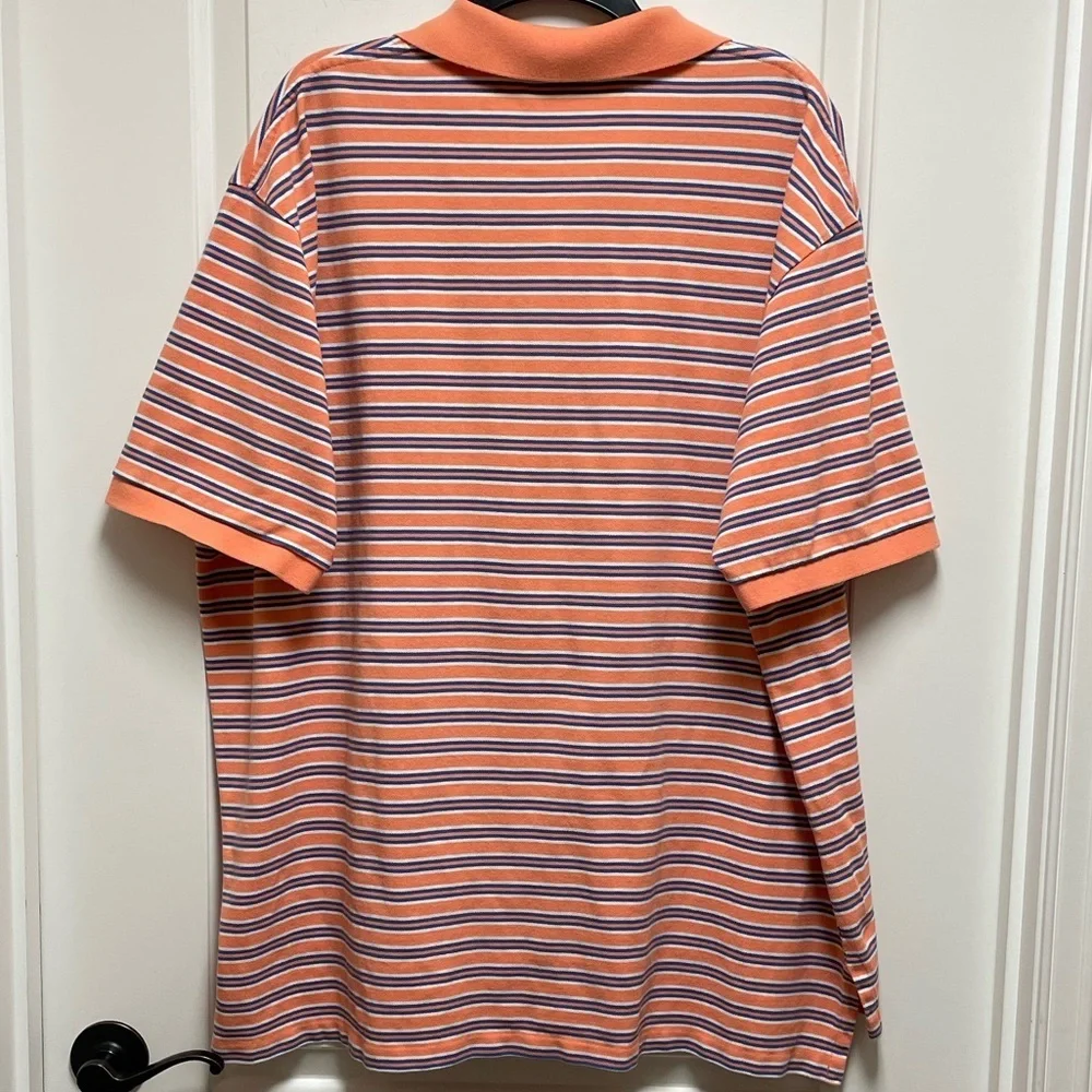 Ralph Lauren Sz XXL Big and Tall Vibrant Light Orange & Blue Striped Polo Shirt